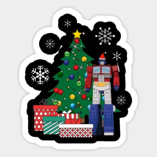 Optimus Prime Around The Christmas Tree Sticker